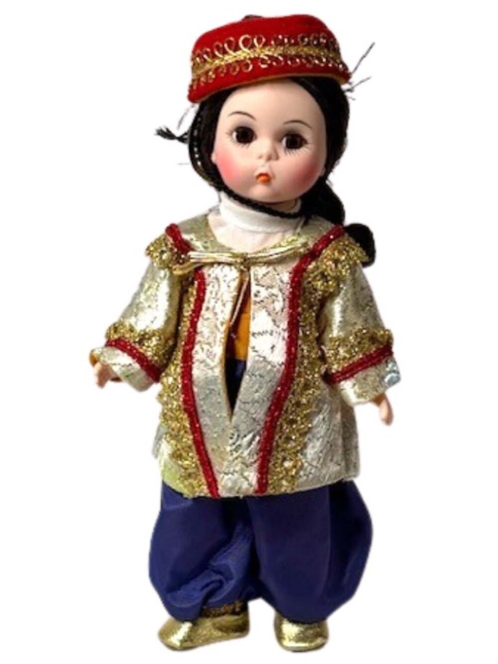 Madame Alexander restrung 8" Turkey doll with stand.
